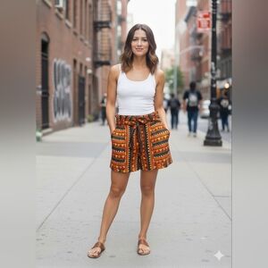 FARM Rio Orange and Black Patterned Women Shorts